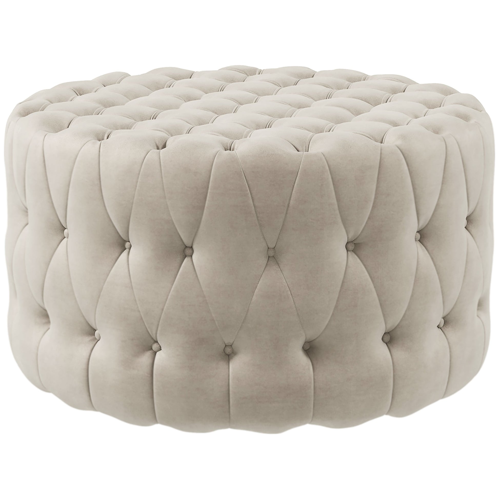 Homcom 31.5" Round Ottoman, Large Velvet Feel Upholstered Foot Stool With Button Tufted Design And Padded Seat For Living Room, Entryway, Beige Beige Polyester
