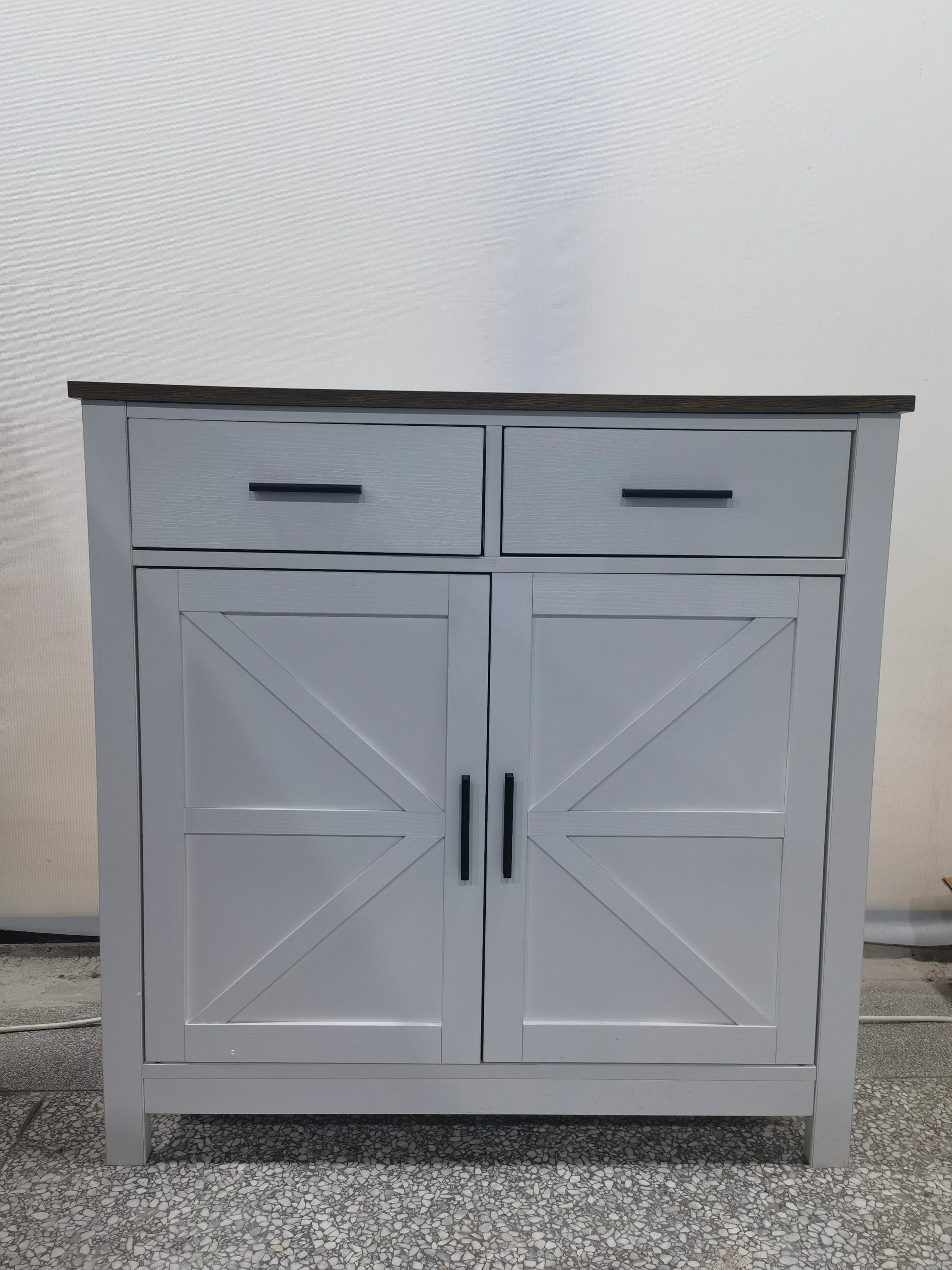 Kitchen Storage Cabinet, Modern Farmhouse Buffet Cabinet With Storage, Coffee Bar With 2 Drawers And 2 Doors, Floor Sideboard Buffet For Living Room, Dining Room, Bathroom, Grey Grey Particle Board