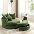 Orisfur. 360 Swivel Accent Barrel Chair With Storage Ottoman & 4 Pillows, Modern Chenille Leisure Chair Round Accent For Living Room, Green Green Foam Chenille