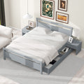 Queen Size Wooden Platform Bed With 2 Storage Drawers And 2 Bedside Tables, Gray Queen Gray Pine