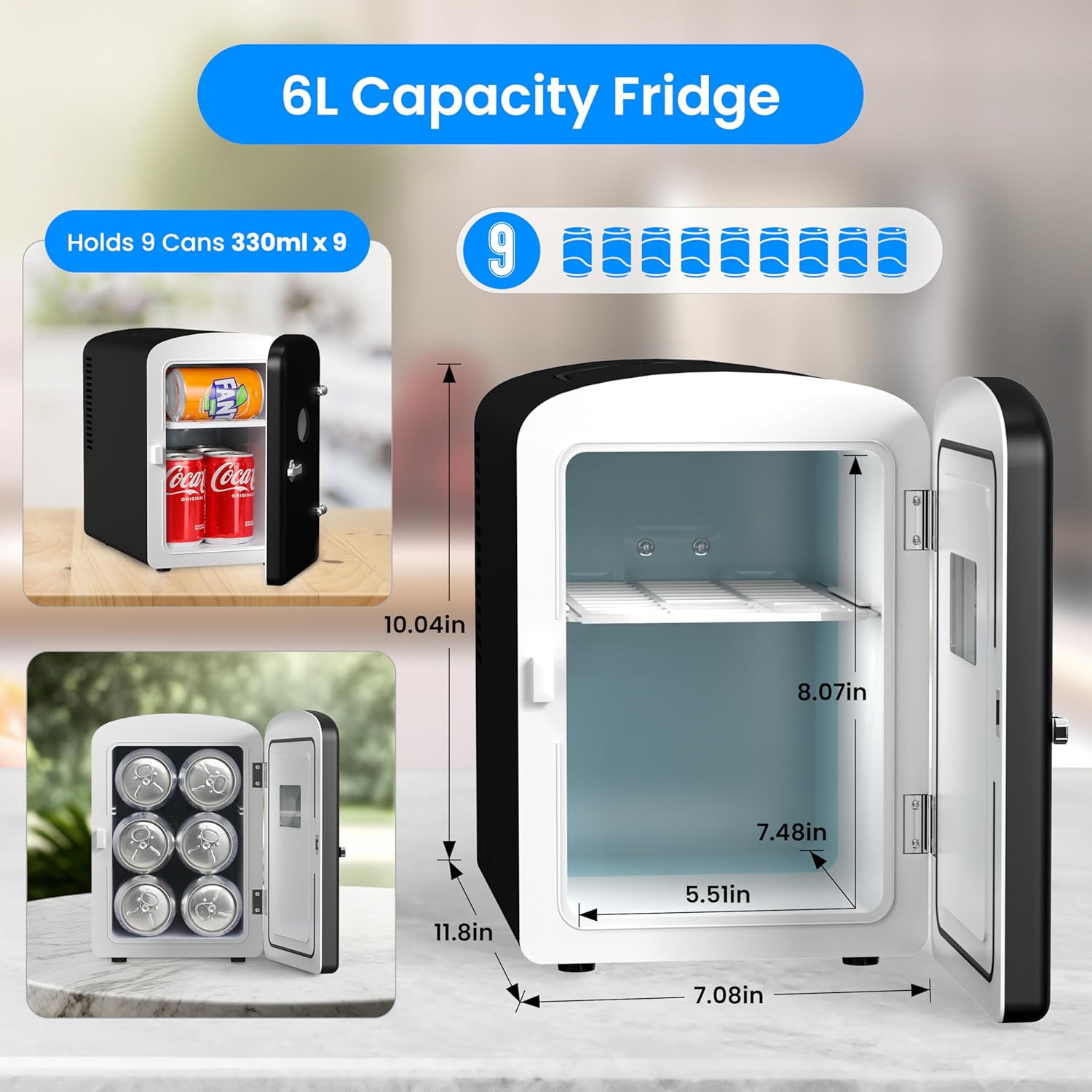 Mini refrigerator 冷温庫 6L Portable Mini Fridge With Observation Window, Warmer And Cooler 9 C