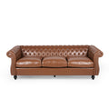 84.50'' Mid Century Cognac Brown 3 Seater Sofa, Pu, Classic Retro Sofa With Rolled Arms Modern, Elegant, And Comfortable Couch, Perfect For Living Room, Office, Bedroom, Primary Living Spaces Cognac Wood Primary Living Space Medium Soft Tight Back Medium