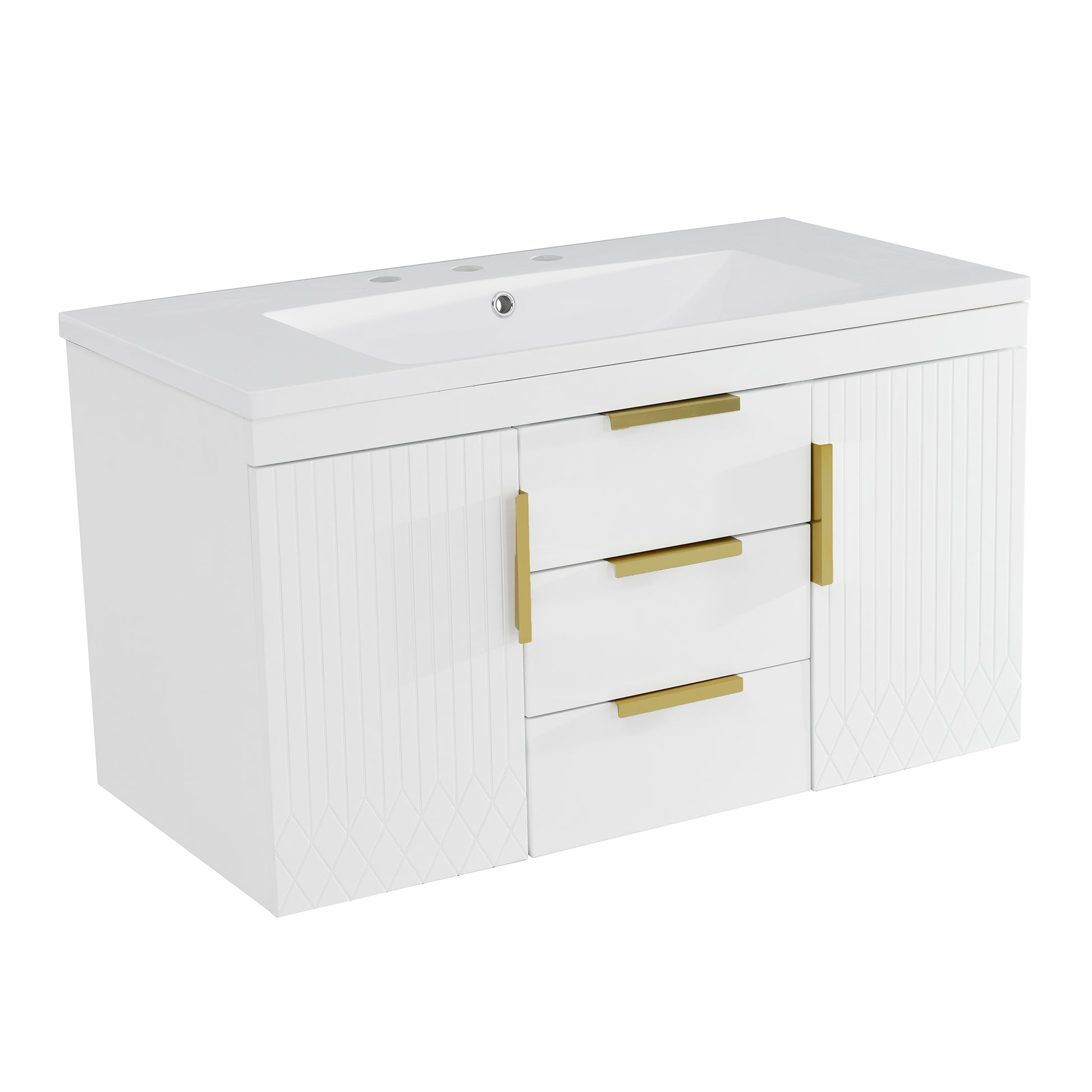 36'' Wall Mounted Bathroom Vanity With Resin Sink, Floating Bathroom Storage Cabinet With 2 Drawers, Solid Wood Bathroom Cabinet White Bathroom Modern Mdf