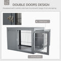 Pawhut Dog Crate Furniture Wire Indoor Pet Kennel Cage, End Table With Double Doors, Locks For Small And Medium Dog House, Grey Grey Steel