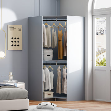 Polygon Corner Wardrobe, Gray Gray Particle Board