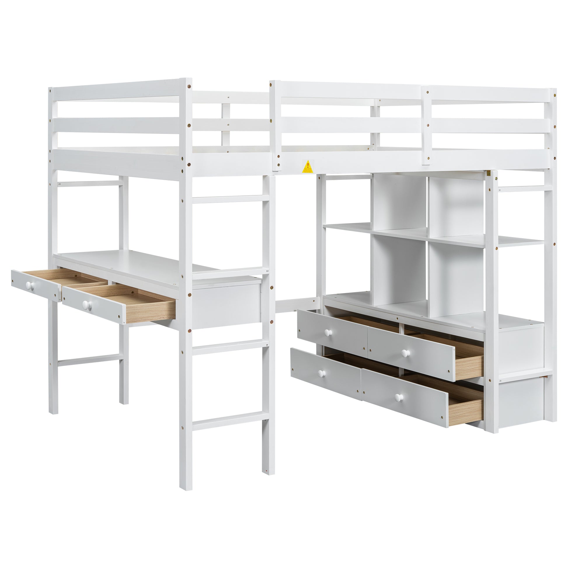 Full Size Loft Bed With Built In Desk With Two Drawers, And Storage Shelves And Drawers,White Old Sku:Gx000320Aak 1 Box Spring Not Required Full White Wood Bedroom Pine