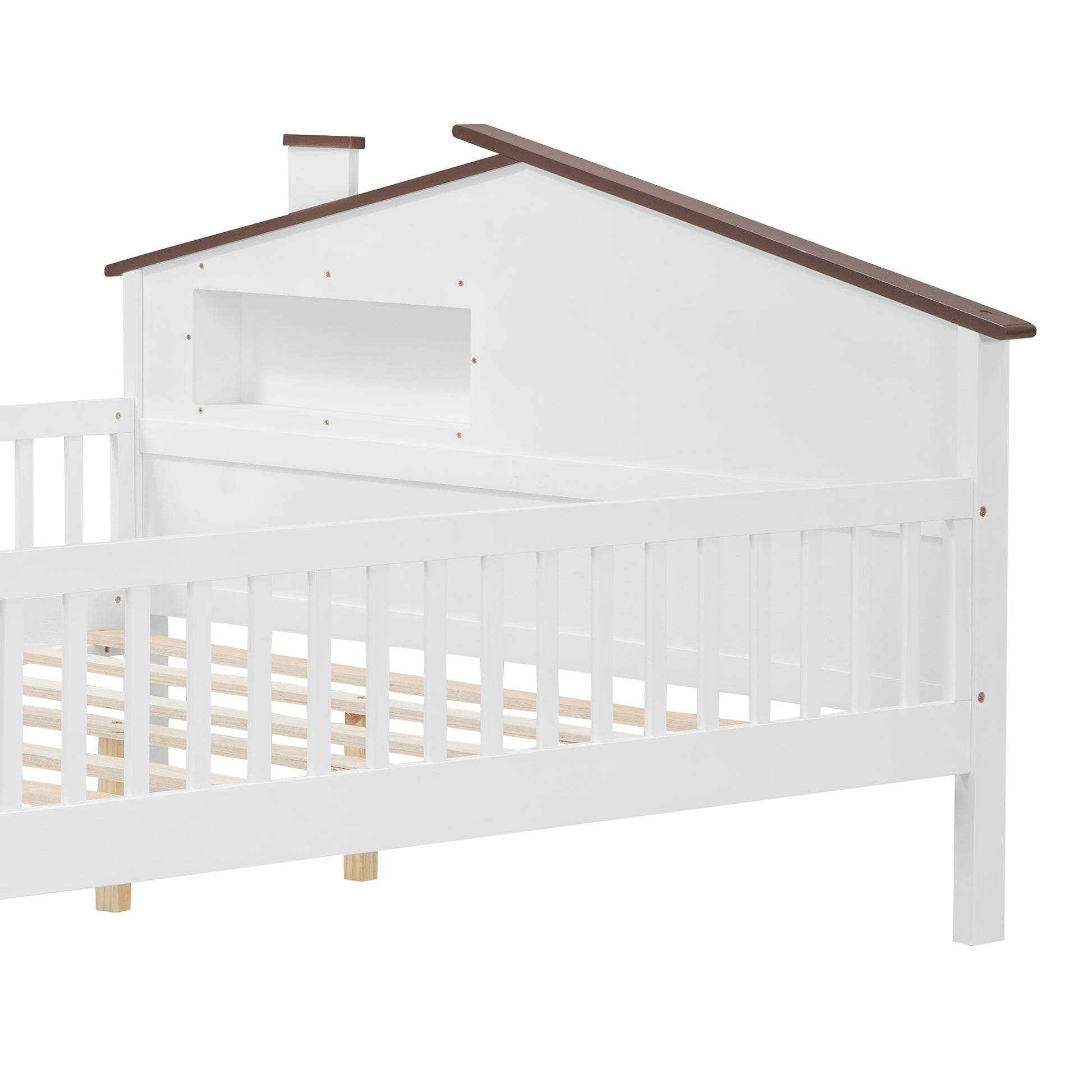 Full Size Wood Platform Bed With House Shaped Headboard, Led And Built In Storage, White Box Spring Not Required Full White Wood Bedroom Bed Frame Wood