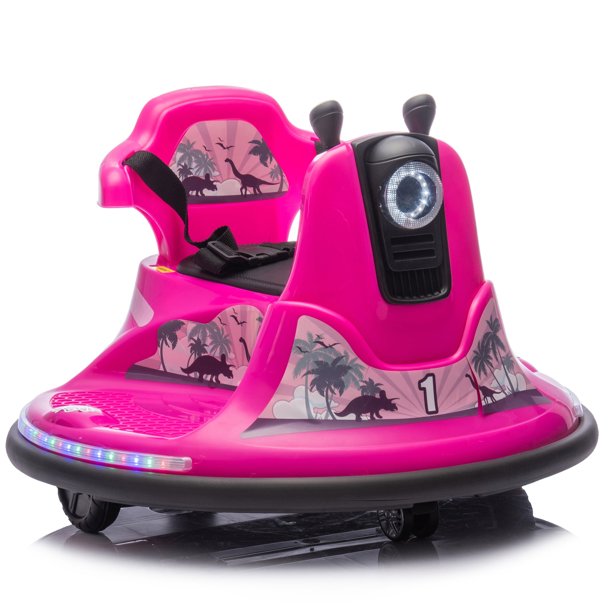 12V Kids Ride On Bumper Car W Parents Control,Rotate 360 Degrees,Two Handed Switch For Direction Control,Bumper Strip,Light Belt,Mp3 Music,Bluetooth,Provide A Speed Of 0.75Mph For Kids Of 2 5 Rose