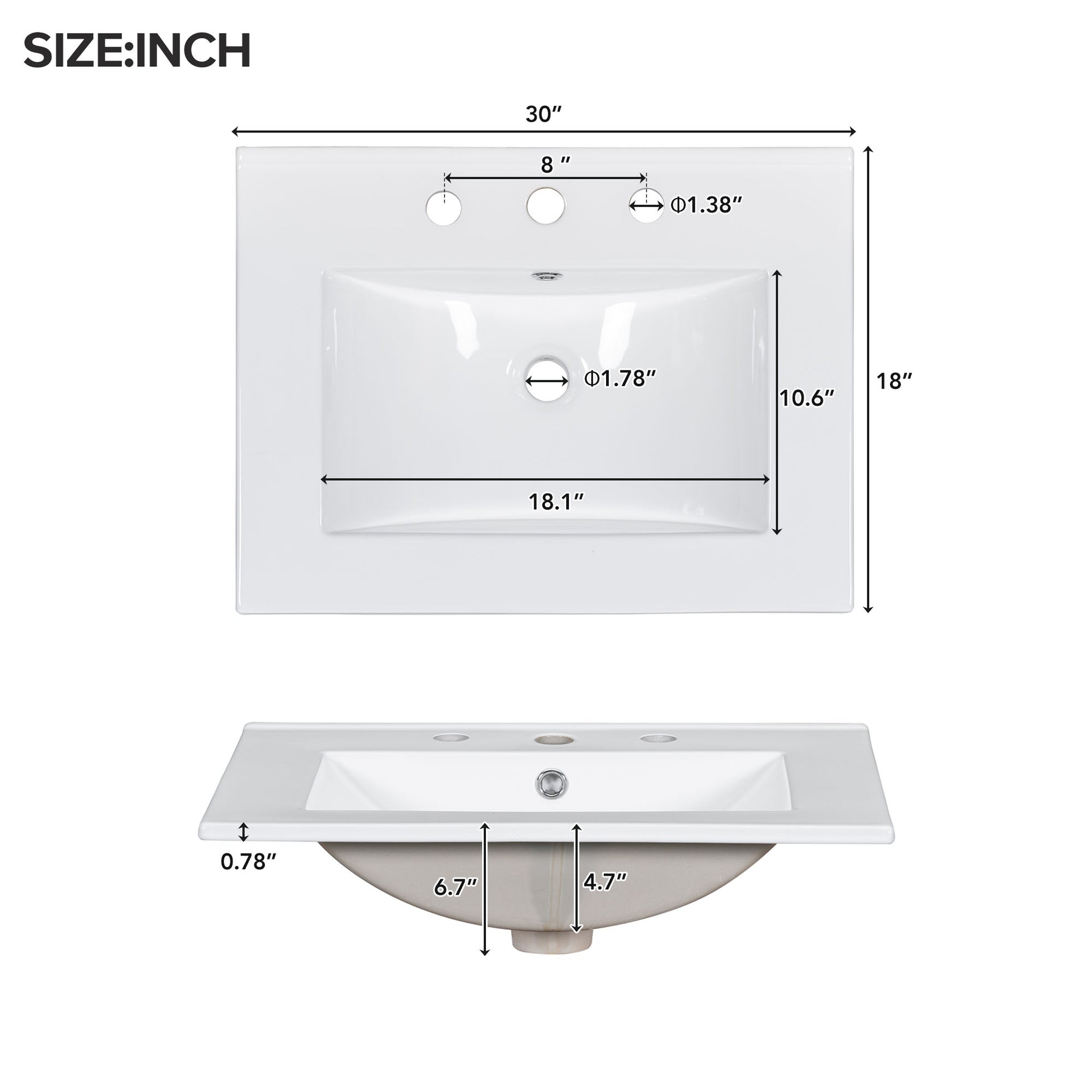 30 Inch Bathroom Vanity Cabinet With Ceramic Basin, Double Layer Drawer, Deep Drawer And Adjustable Shelf White Bathroom Solid Wood Mdf