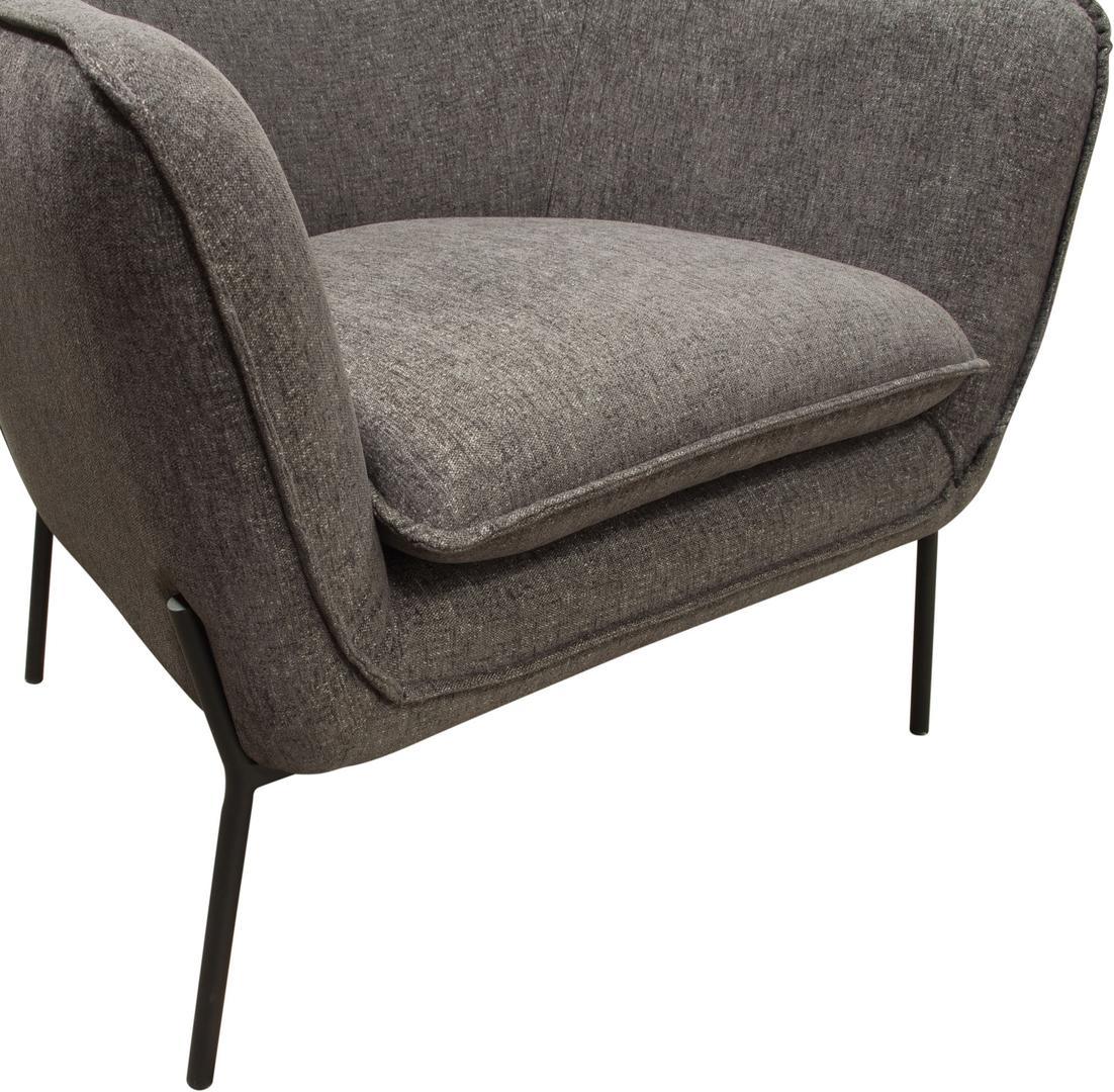 Polyester Upholstered Accent Chair With Splayed Metal Legs And Slope Armrests, Gray Grey Black Fabric Metal