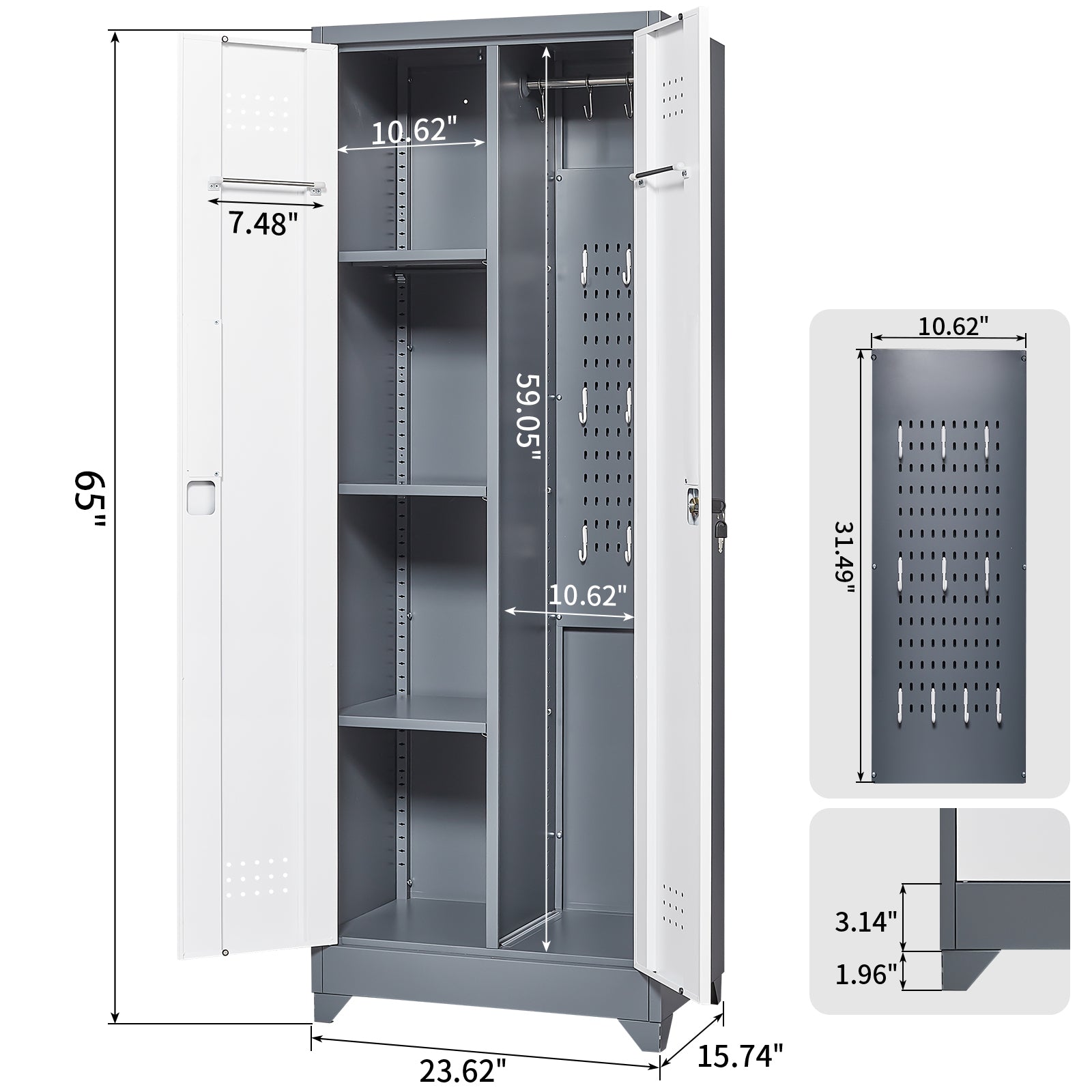 Metal Storage Cabinets, Cleaning Tool Cabinet With Locking Door, Tall Broom Tool Organizer And Storage, Large Storage Cabinet For Kitchen, Pantry, Office, Shop 3 4 Shelves Grey White Door Locks Modern Metal