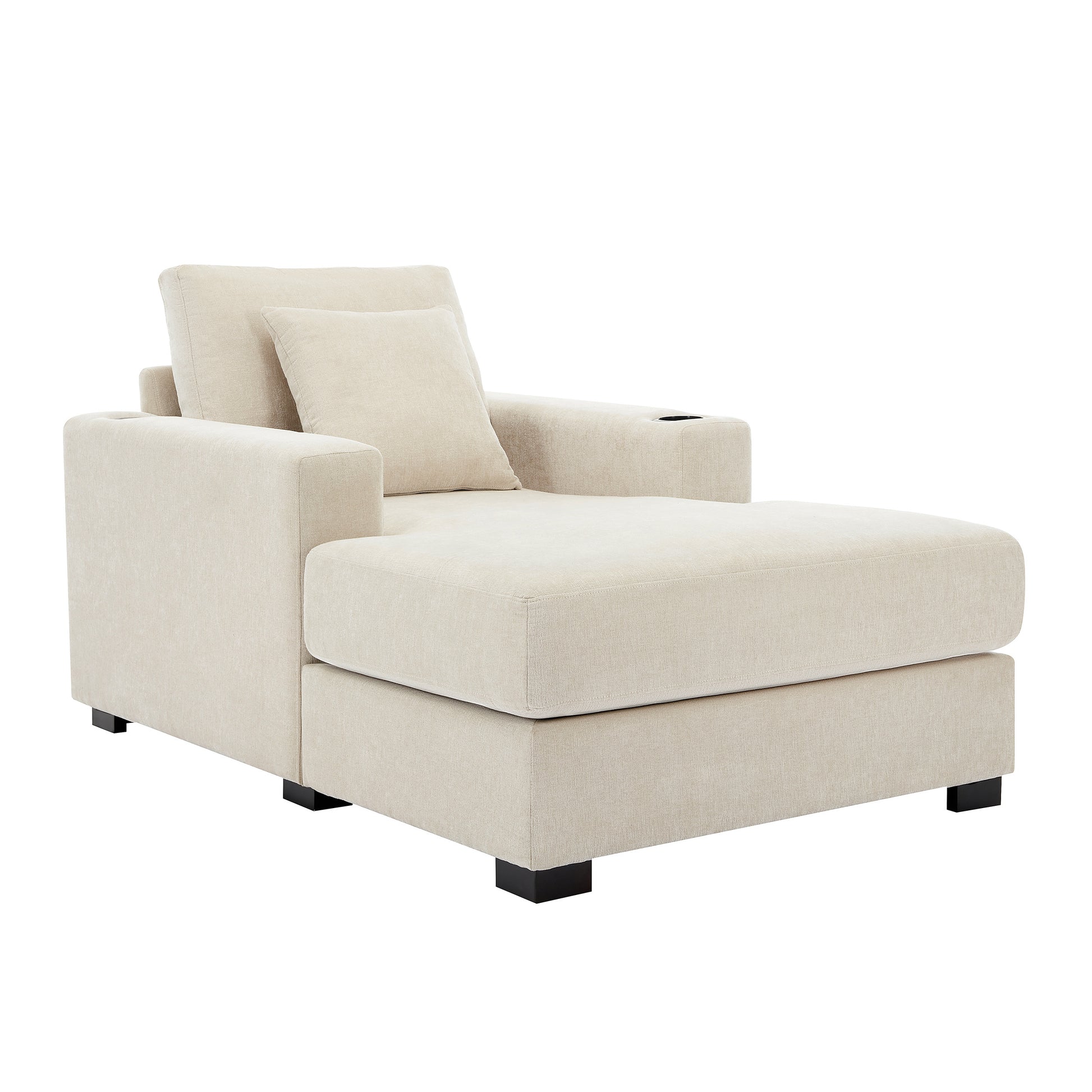 39.7" Oversized Chaise Lounger Modern Style Sofa Couch ,With Pillows, Charge Station & Cup Holders, Chenille Fabric, Cream Cream Chenille