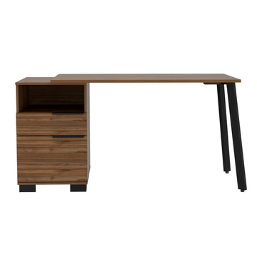 Congo Writing Desk, Two Legs, One Drawer Brown Computer Desk Floor Mount Rectangular Desk Rectangular Particle Board