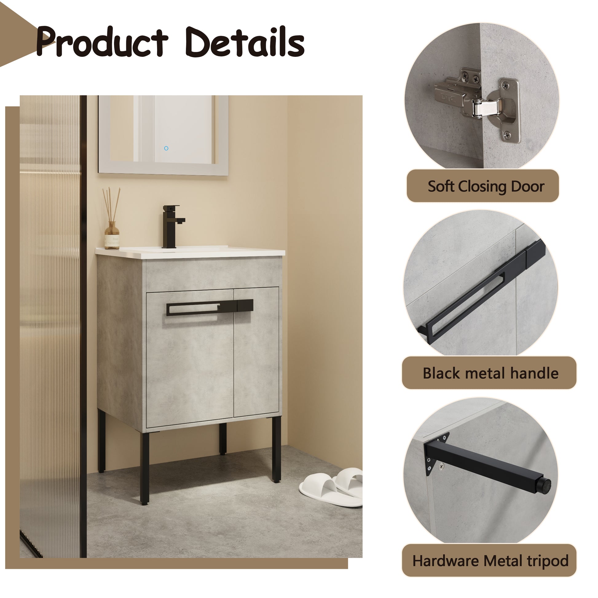 24 Inch Bathroom Vanity, Freestanding Bathroom Vanity Or Floating Is Optional Conversion 00324Cg 1 G Bl9060B Kd Packing Cement Grey 2 Bathroom Freestanding Modern Plywood