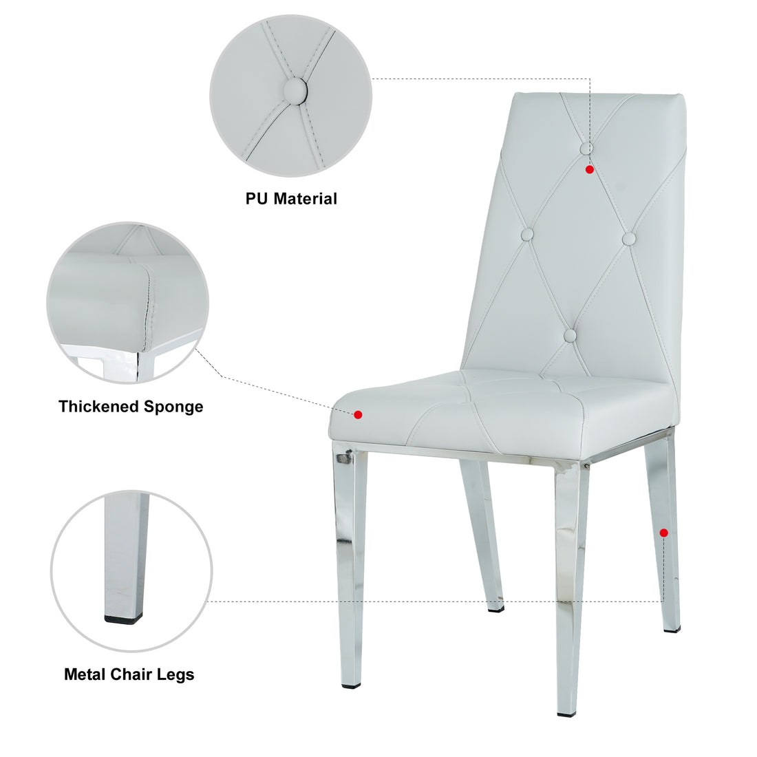 Modern Simple Light Luxury Dining Chair Light Grey Chair Family Bedroom Stool Back Pu Electroplated Chair Legs, Suitable For Kitchen Living Room Dining Room Set Of 2 Metal Light Gray Foam Pu