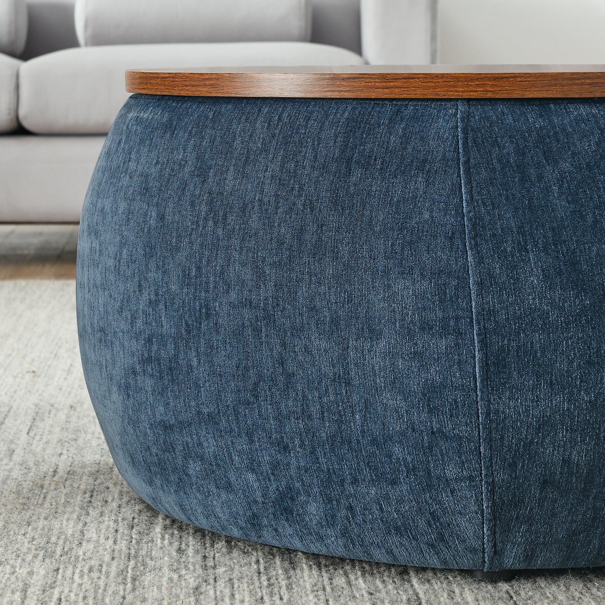 Round Storage Ottoman, 2 In 1 Function, Work As End Table And Ottoman,With Small Seat,Dark Blue 25"X25"X14.7" Dark Blue Foam