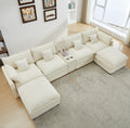 Piece Upholstered Sectional,Sectional Sofa Couch,4 Seat Sectional Couches For Living Room U Shaped Modern Chenille Sofa Sleeper With Coffee Table White White Chenille 4 Seat