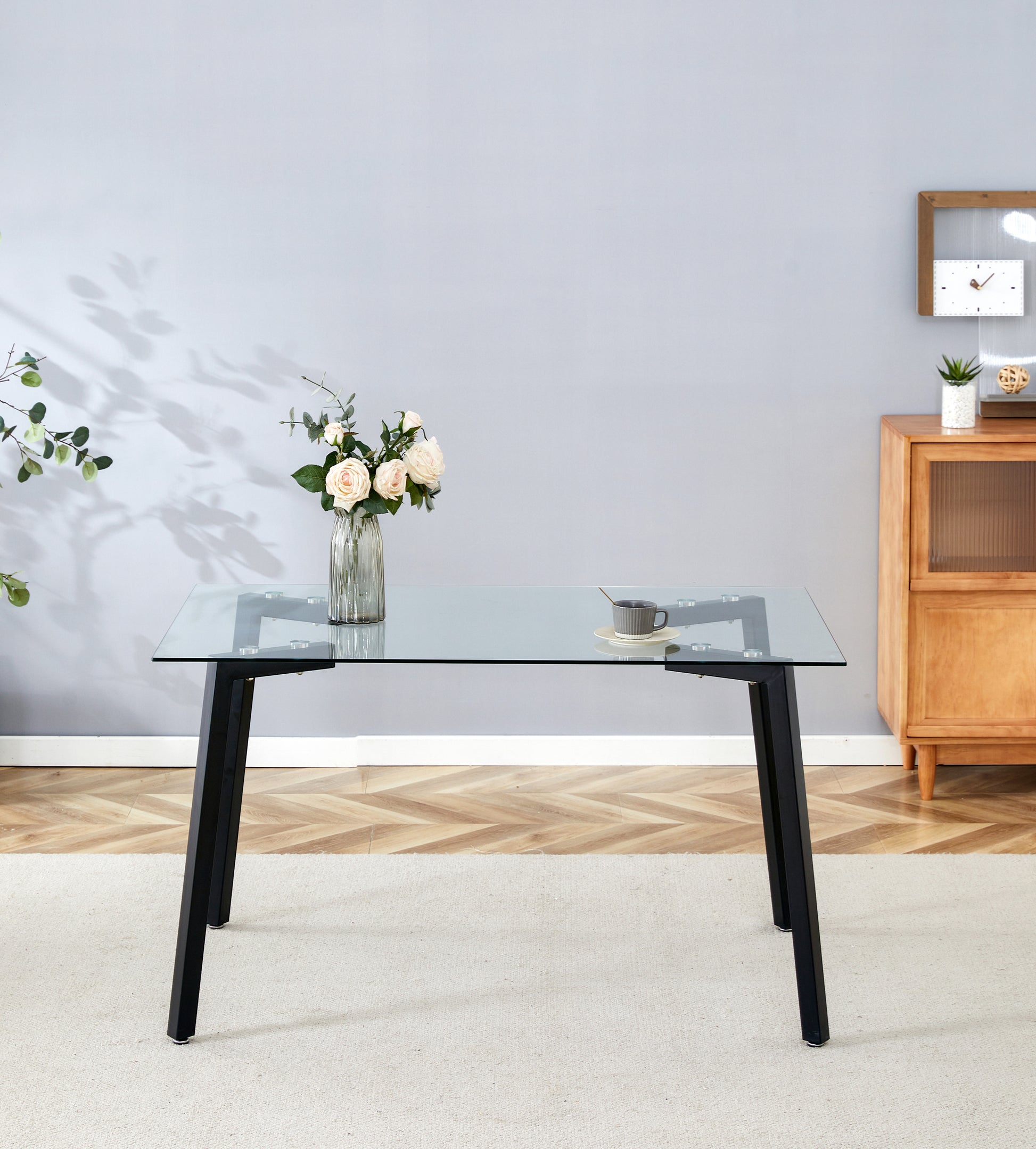 Glass Dining Table Transparent, 130*80* 8Mm Black Seats 4 Glass