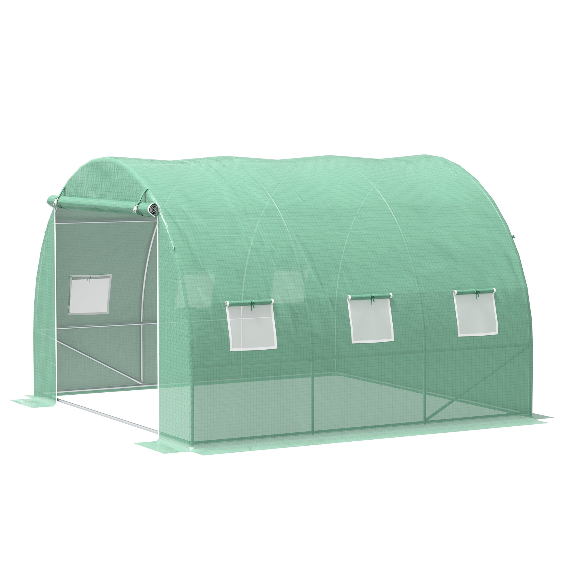Outsunny 10' X 10' X 6.5' Walk In Tunnel Hoop Greenhouse, Polyethylene Pe Cover, Steel Frame, Roll Up Zipper Door & Windows For Flowers, Vegetables, Tropical Plants, Green Green Steel