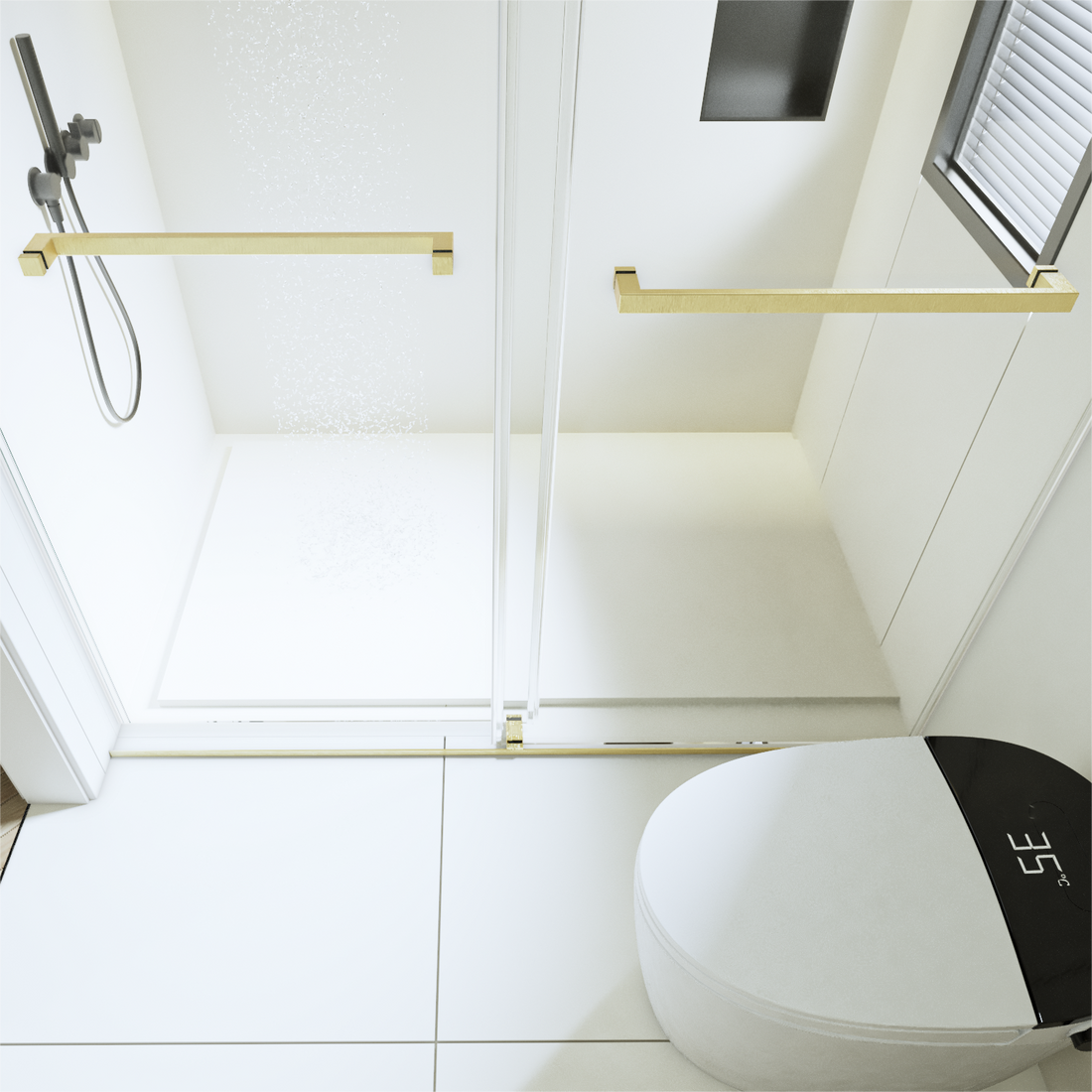 For 56'' 60''W*76''H Frameless Double Sliding Soft Close Shower Door In Brushed Gold, 3 8'' 10Mm Thick Sgcc Tempered Glass Door No Glass Panels Included, Only Hardware Profiles And Fittings Brushed Gold Metal