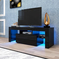 Led Tv Stand For Televisions Up To 55 Inchs,Modern Entertainment Center With Down Filp Door, Glass Shelf And High Glossy Uv Front Face, Tv Console Table For Living Room,Bedroom. Black Color Black