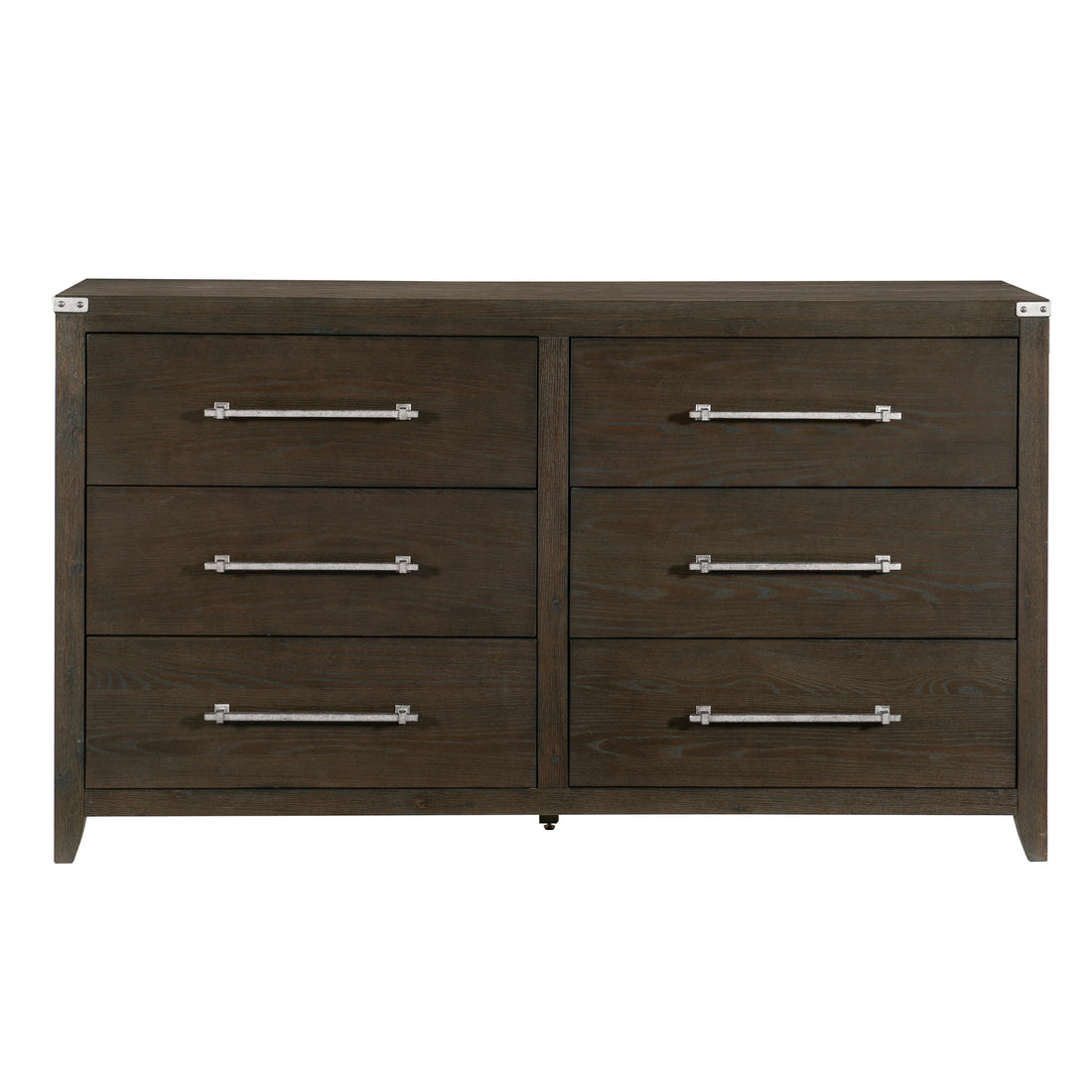 Dark Brown Finish Dresser 1Pc 6 Drawers Mottled Silver Tone Bar Pulls Modern Transitional Bedroom Furniture Dark Brown Bedroom Modern,Transitional Engineered Wood,Wood