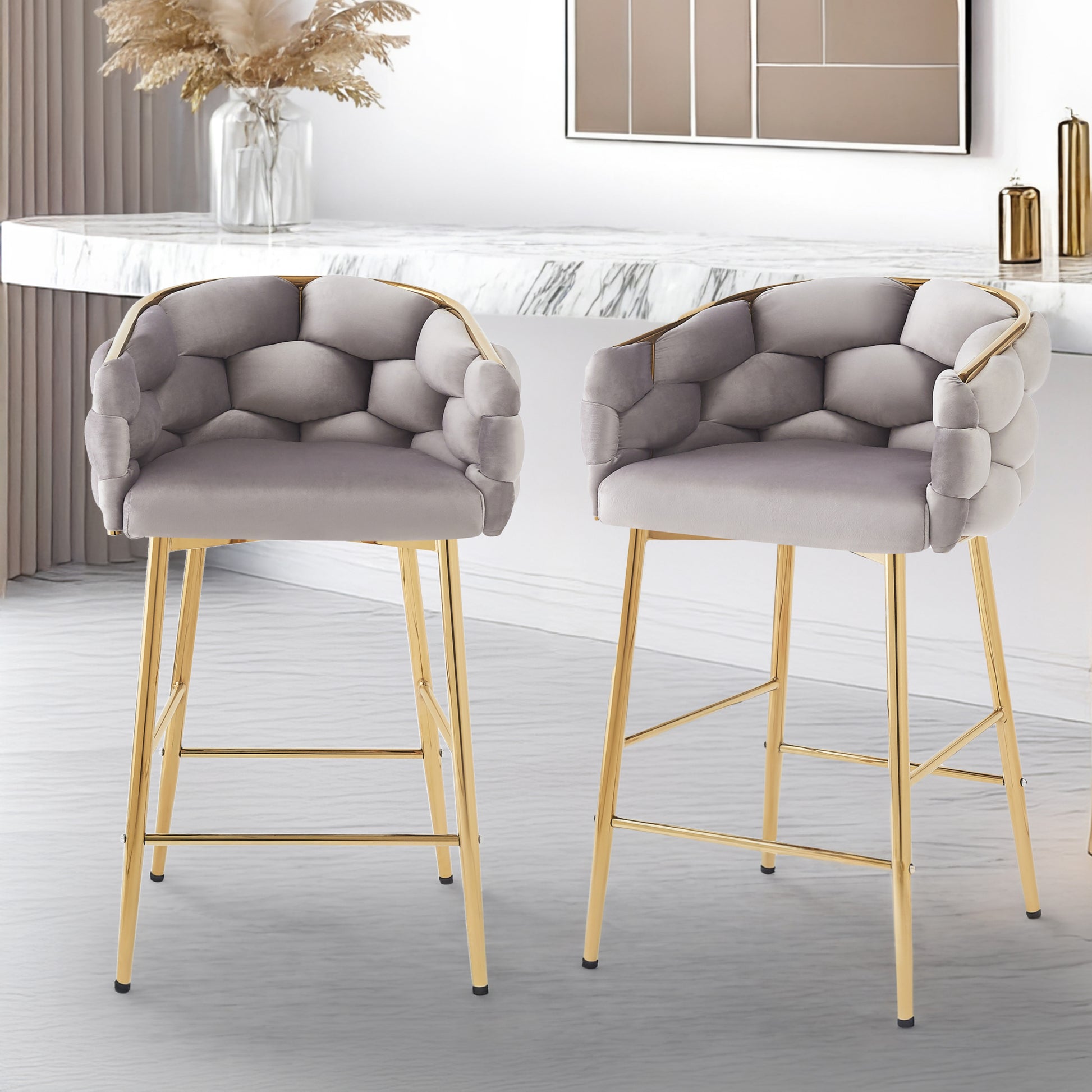 28'' Modern Counter Stools Set Of 2,Gray Counter Stools With Iron Fram