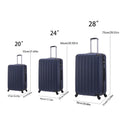 3 Piece Abs Hard Luggage Set With Universal Wheels And Password Lock, 20 24 28 Inch Blue Blue Abs