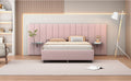 Queen Size Upholstered Platform Bed With Big Headboard, Bedroom Furniture, Velvet, Pink Queen Pink Plywood