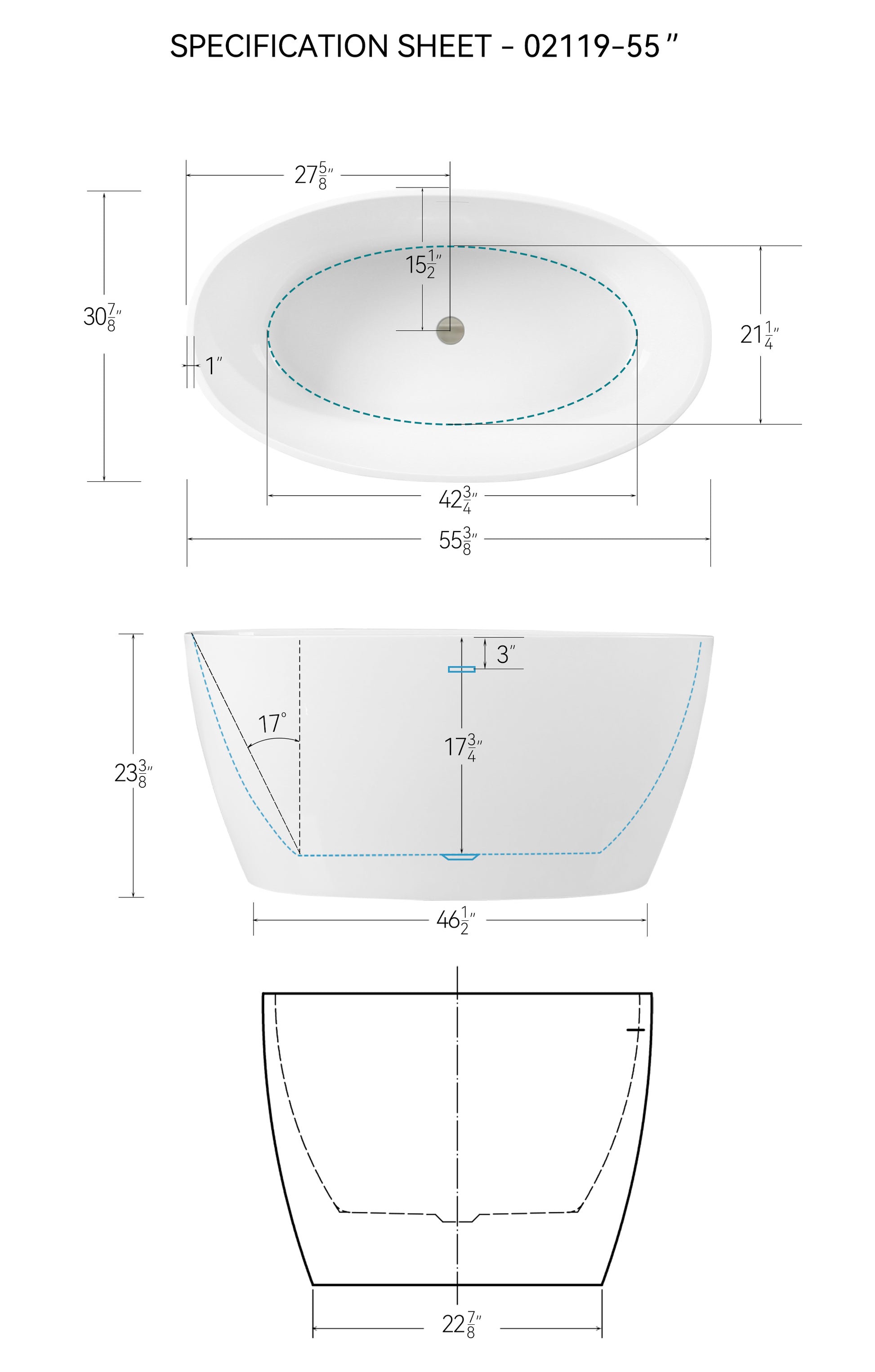 55" Glossy White Acrylic Freestanding Bathtub, Elegant Oval Shape Soaking Bathtub, Brushed Nickel Drain And Integrated Slotted Overflow Assembly, Cupc Certified, 02119 Bn Glossy White Oval Bathroom Freestanding Tubs Polished Less Than 59 In Modern