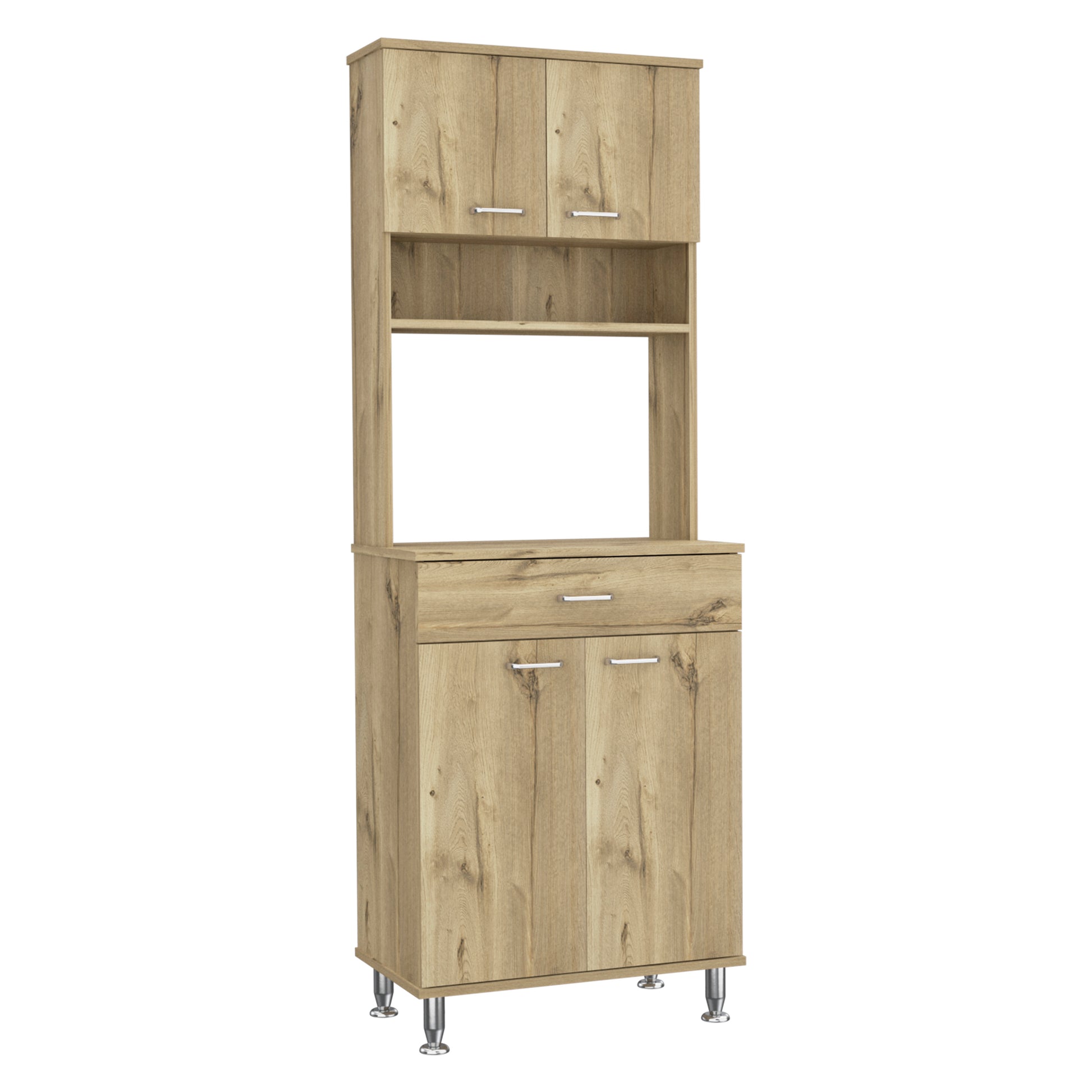 Bay Area Pantry, Two Door Cabinets, One Drawer, Four Adjustable Metal Legs Beige Kitchen Contemporary Melamine Engineered Wood