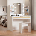 Vanity Desk Set Stool & Dressing Table With Led Lighting Mirror Drawer And Compartments Modern Wood Cosmetic Table Chest Of Drawers White Color Gloss White White 1 Drawer Bedroom Wood