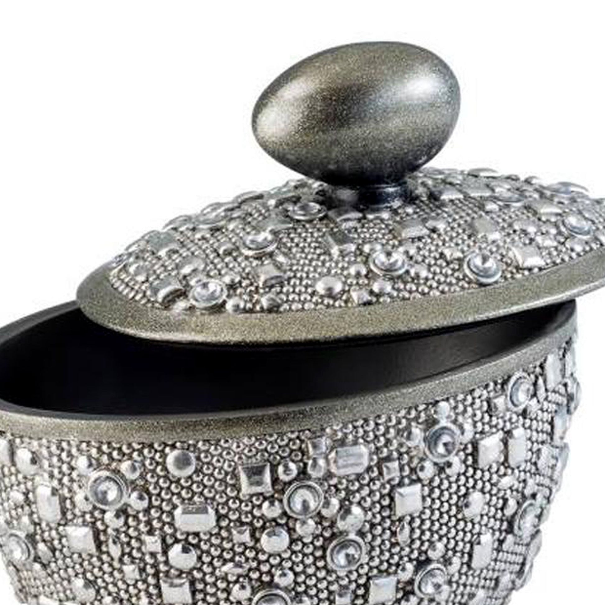 8" Tall Polyresin Decorative Jewelry Box" Twilight" With Silver Finish Silver Polyresin