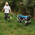 Folding Wagon Garden Shopping Beach Cart White White Black Blue Iron,Oxford Fabric