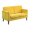 Modern Contemporary 2Pc Sofa Set Yellow Sofa Loveseat Velvet Upholstery Dark Brown Legs Solid Wood Living Room Furniture Yellow Velvet Wood Primary Living Space Modern Solid Wood 5 Seat