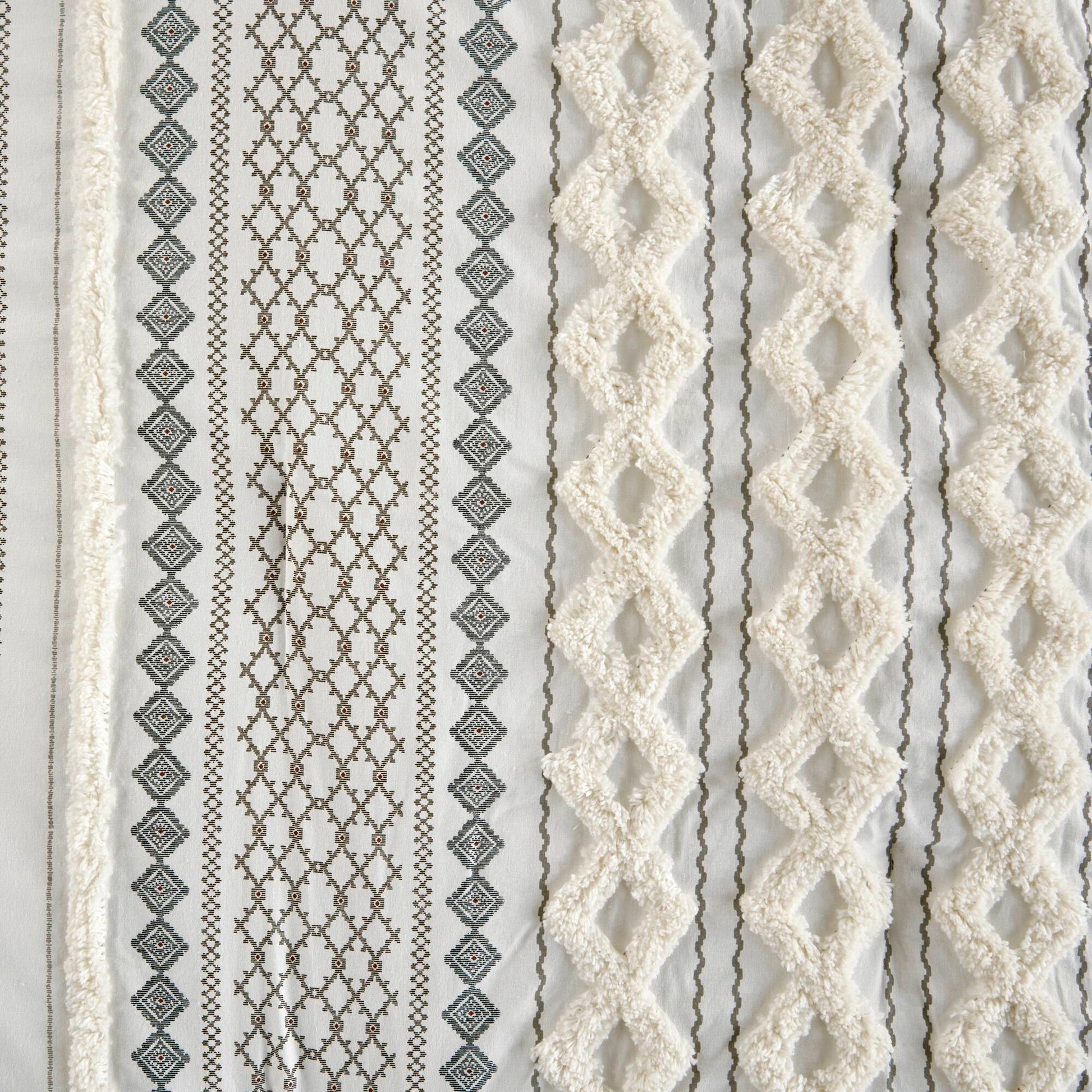 Cotton Printed Comforter Set With Chenille Ivory Full Queen Queen Ivory Cotton