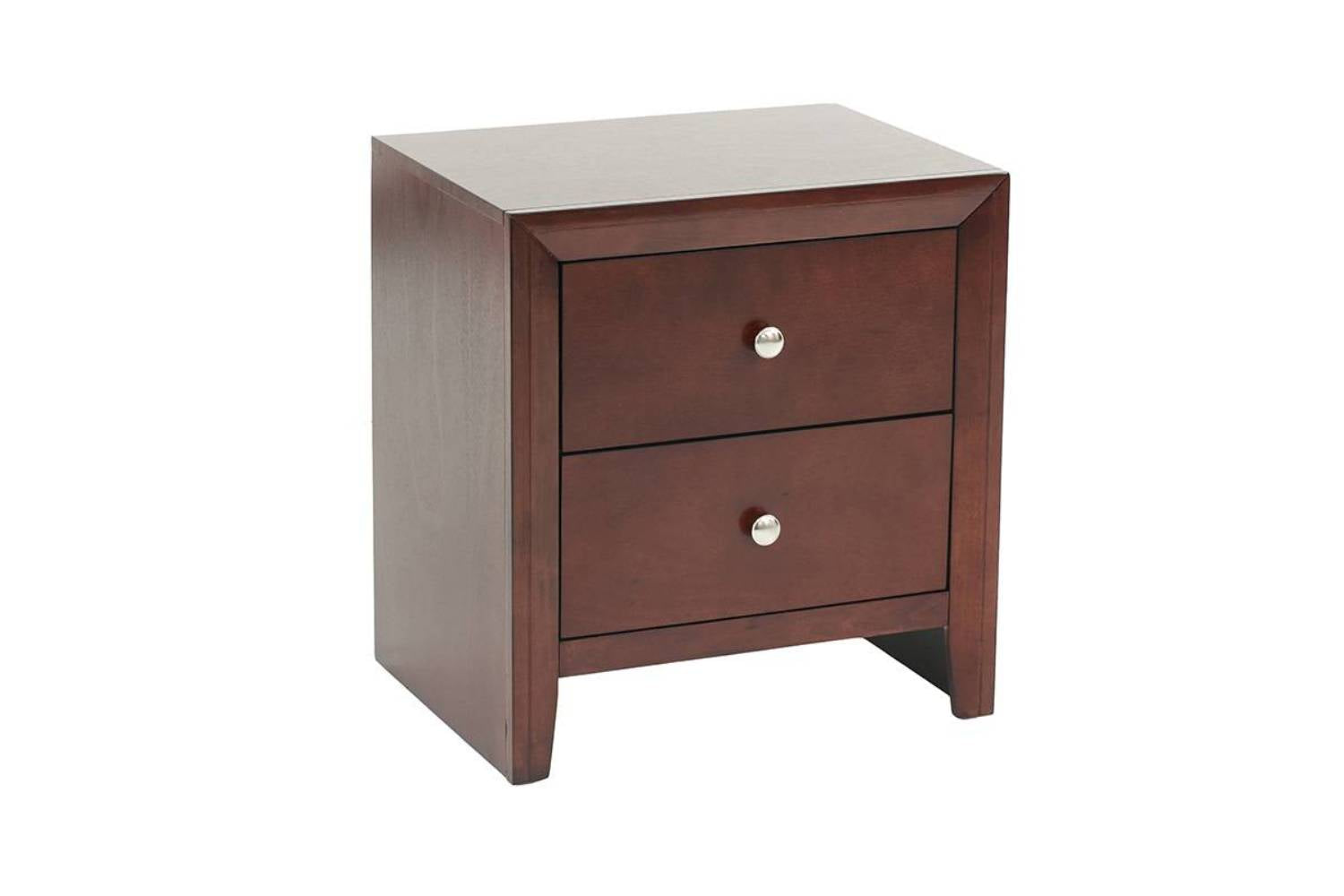 Brown Cherry 1Pc Nightstand Nickel Round Knob Transitional Style 2 Drawers Nightstand Bedside Table Rubberwood Brown Brown 2 Drawers Bedside Cabinet Bedroom Contemporary,Modern,Transitional