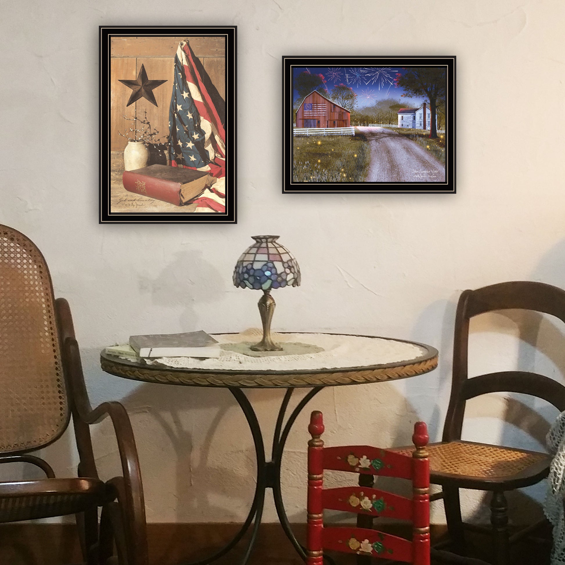 2 Piece Vignette Star Spangled Night, God & Country Black Framed Wall Art For Living Room, Bedroom Wall Art Print For Home Decor By Billy Jacobs Multicolor Wood Paper