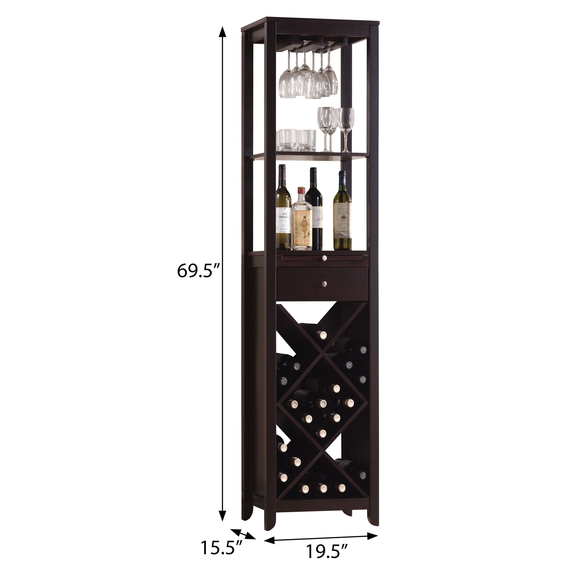 Wenge Wine Cabinet With 1 Drawer And Stemware Rack Wenge Kitchen Wood