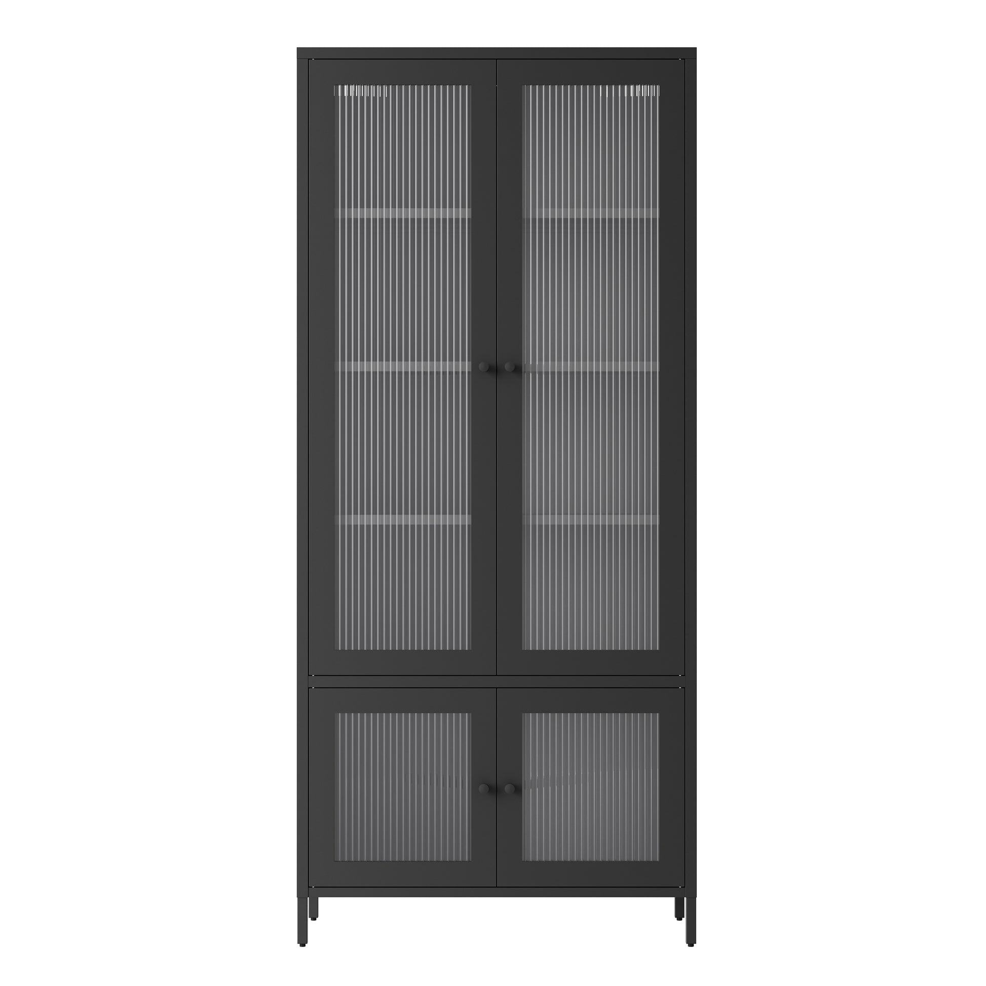 Large Metal Storage Cabinet Display Cabinet With 4 Glass Doors 5 Shelves Side Cabinet Bookcase Freestanding Cabinet For Bedroom Living Room Pantry Home Office Black, Fluted Tempered Glass Black Bedroom Classic Steel