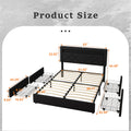 Queen Size Bed Frame With Led Lights, Usb Charging Station, Black Textured Paint Bed Frame, Four Bottom Drawers For Stable Storage And Assembly, Black Queen Black Iron Iron