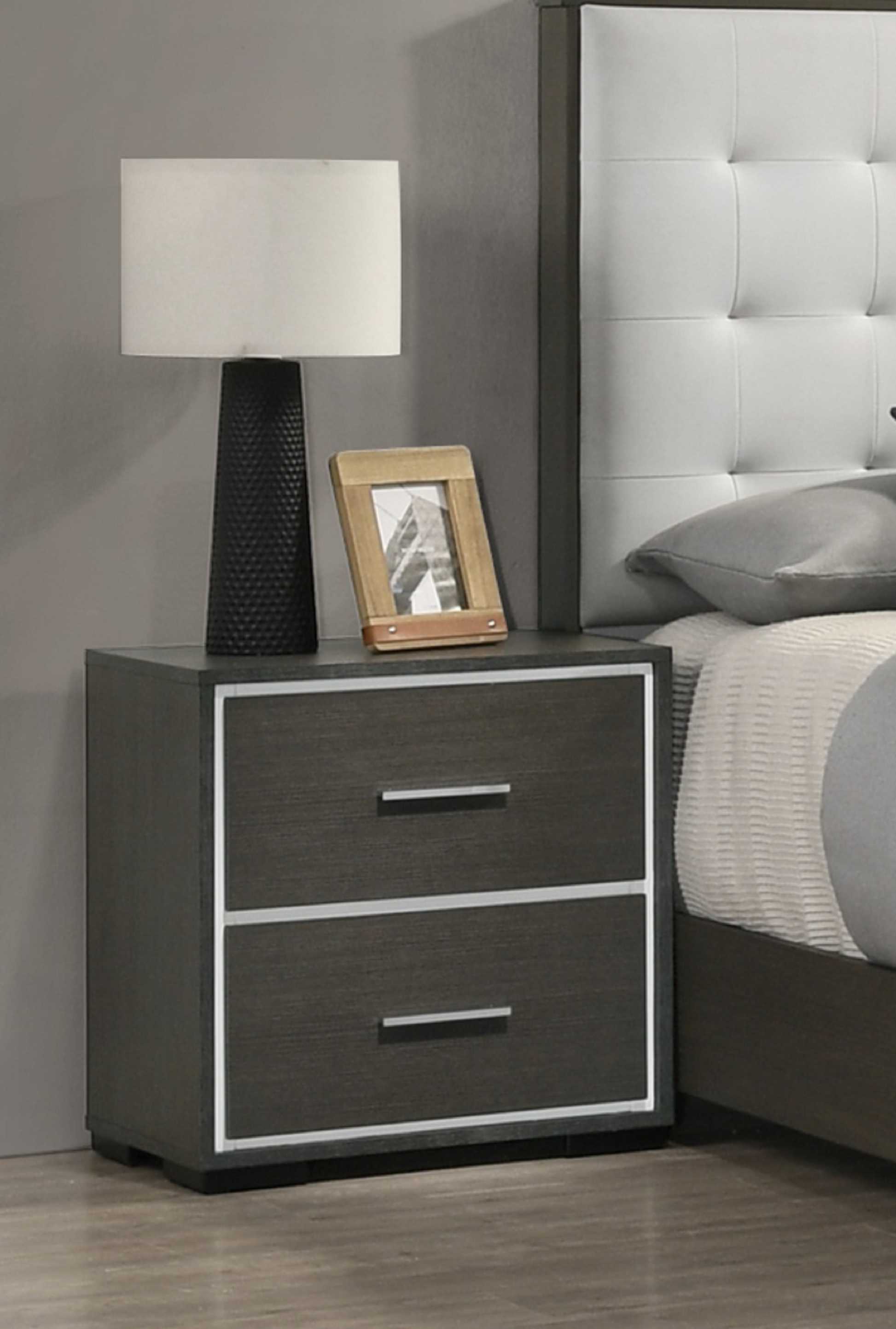 1Pc Contemporary 2 Drawer Nightstand With Chrome Accents Gray Rustic Finish Bedroom Wooden Furniture Gray 2 Drawers Bedside Cabinet Bedroom Contemporary,Rustic Drawers Wood