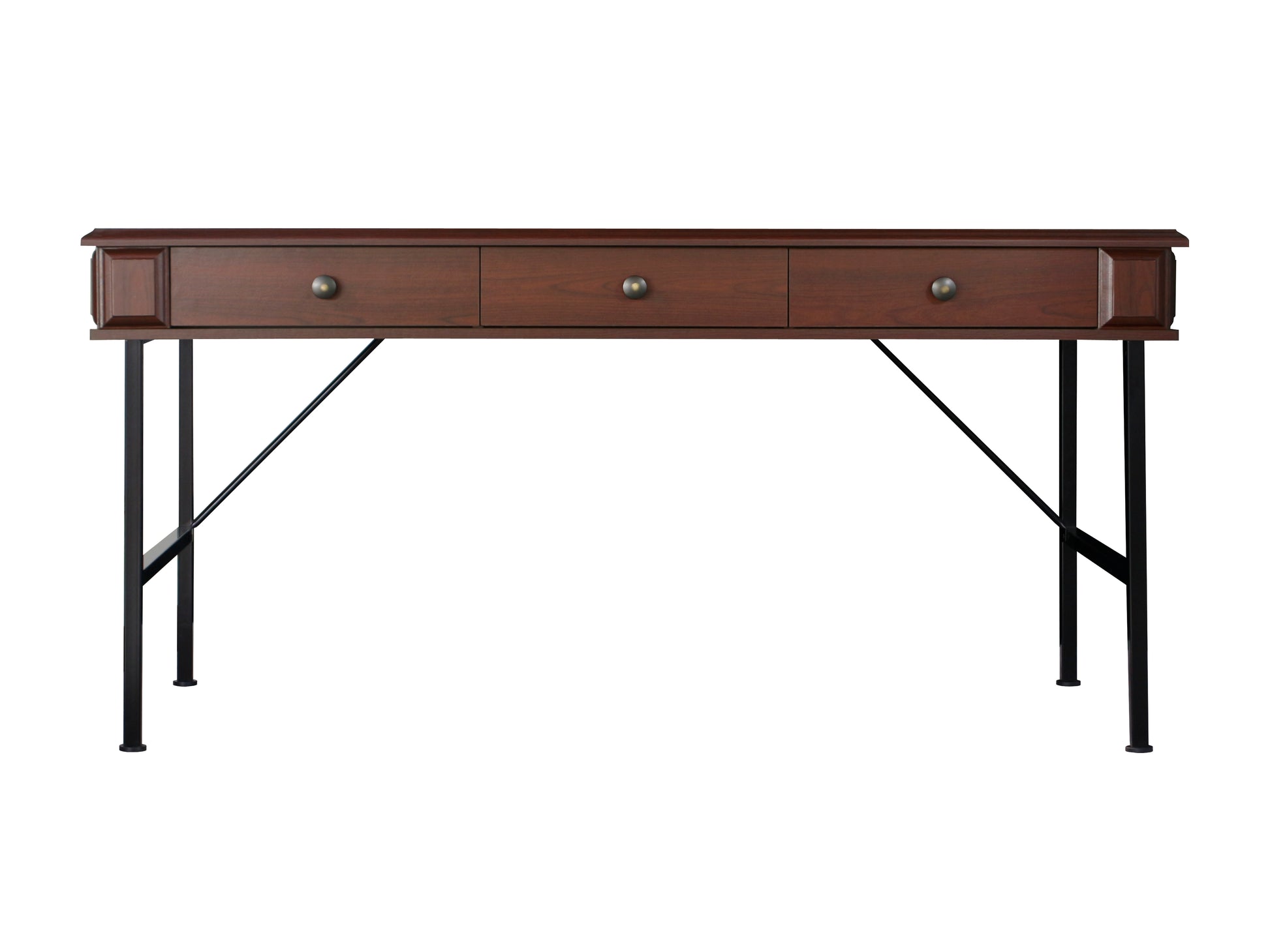 63" Writing Desk "Chic Cherry And Black Dual Tone Office Desk Elegant, Durable Writing Table With Storage Drawers And Metal Frame" Cherry Solid Wood