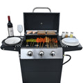 Propane Gas Grill 3 Burner Barbecue Grill, Stainless Steel 26,000 Btu Patio Garden Barbecue Grill With Two Shelves, Lid, Wheels And Bottle Opener Black Iron