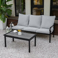 Patio 3 Seater Sofa With Table, Outdoor Conversation Furniture With Gray Cushions For Porch Balcony Deck Yes Sectional Black Grey Seats 2 Mildew Resistant Frame Fade Resistant Cushion Garden & Outdoor American Design Sectional Seating Groups Iron