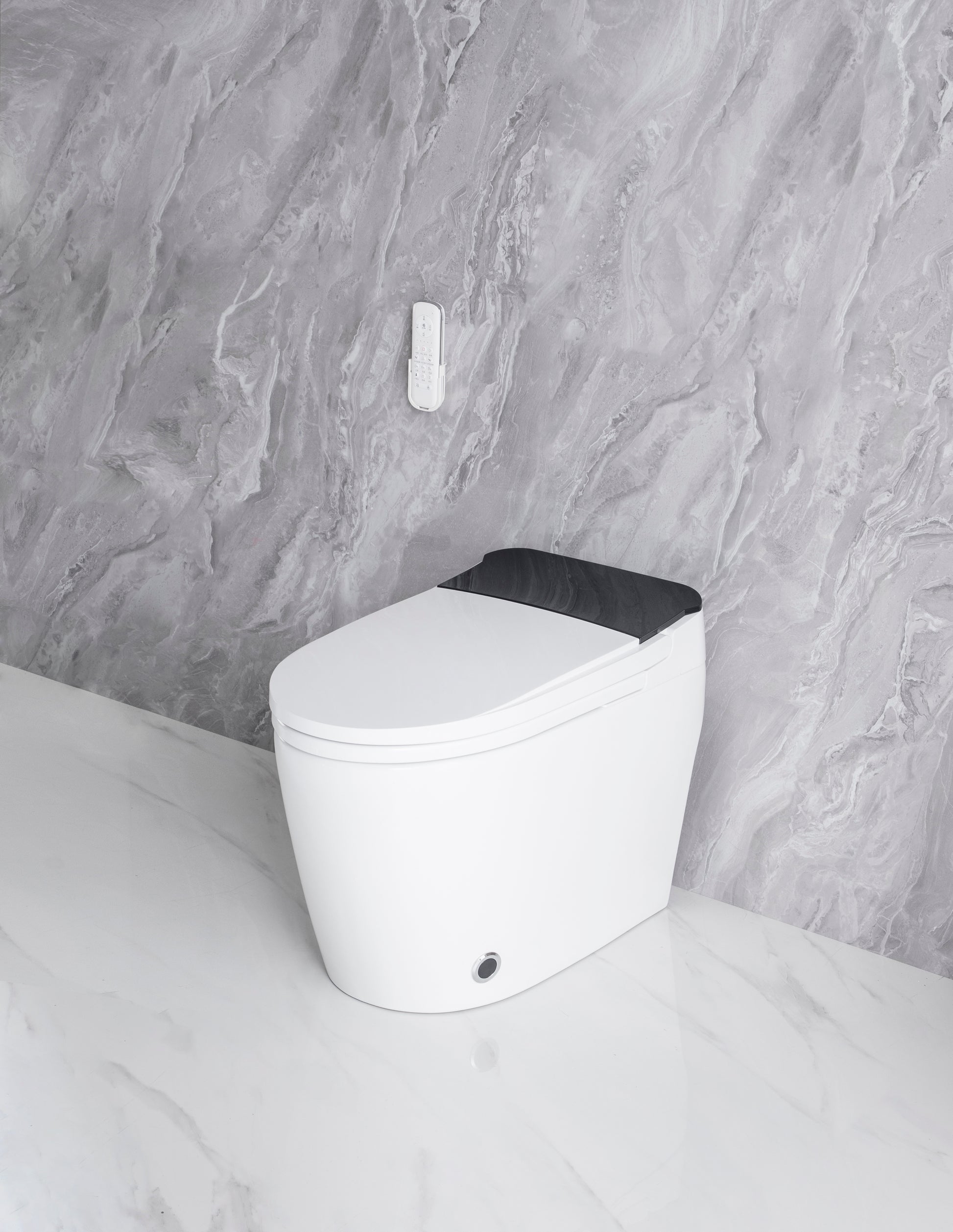 Elongated Smart Toilet With Elongated Heated Bidet Seat, Intelligent Toilet With Bidet Built In, Feet Sensor,Auto Open Close Seat, Off Seating Auto Flush, Night Light, Warm Water & Dryer,White White Bathroom Luxury Porcelain