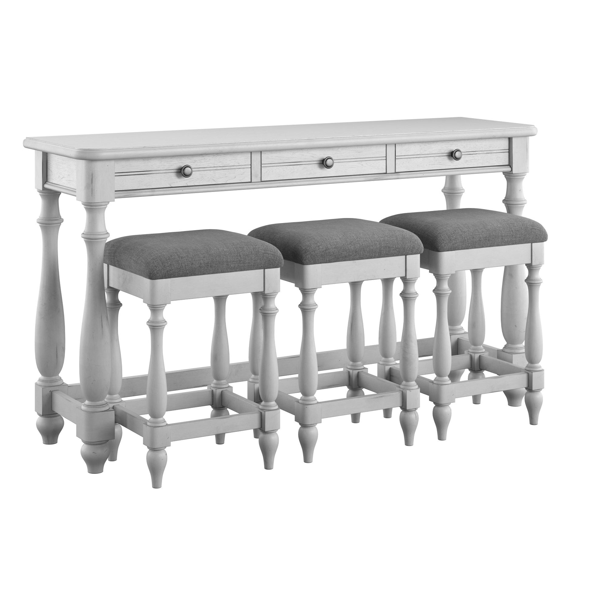 Mariano Gray Sofa Table With Three Stools Gray Drawers Solid Wood