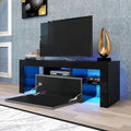 Led Tv Stand For Televisions Up To 55 Inchs,Modern Entertainment Center With Down Filp Door, Glass Shelf And High Glossy Uv Front Face, Tv Console Table For Living Room,Bedroom. Black Color Black