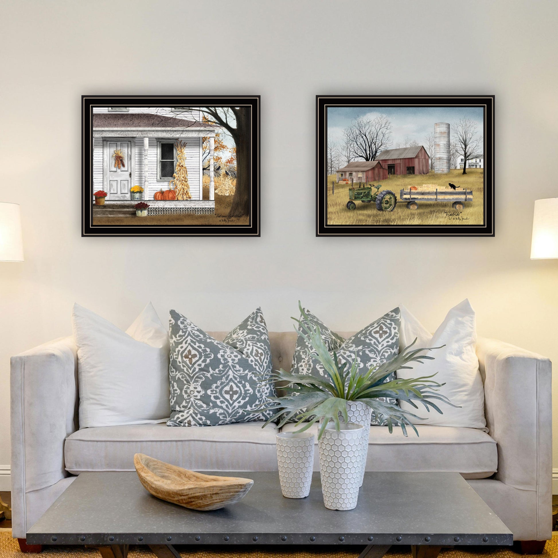 2 Piece Vignette Autumn Greetings Black Framed Wall Art For Living Room, Bedroom Wall Art Print For Home Decor By Billy Jacobs Multicolor Wood Paper