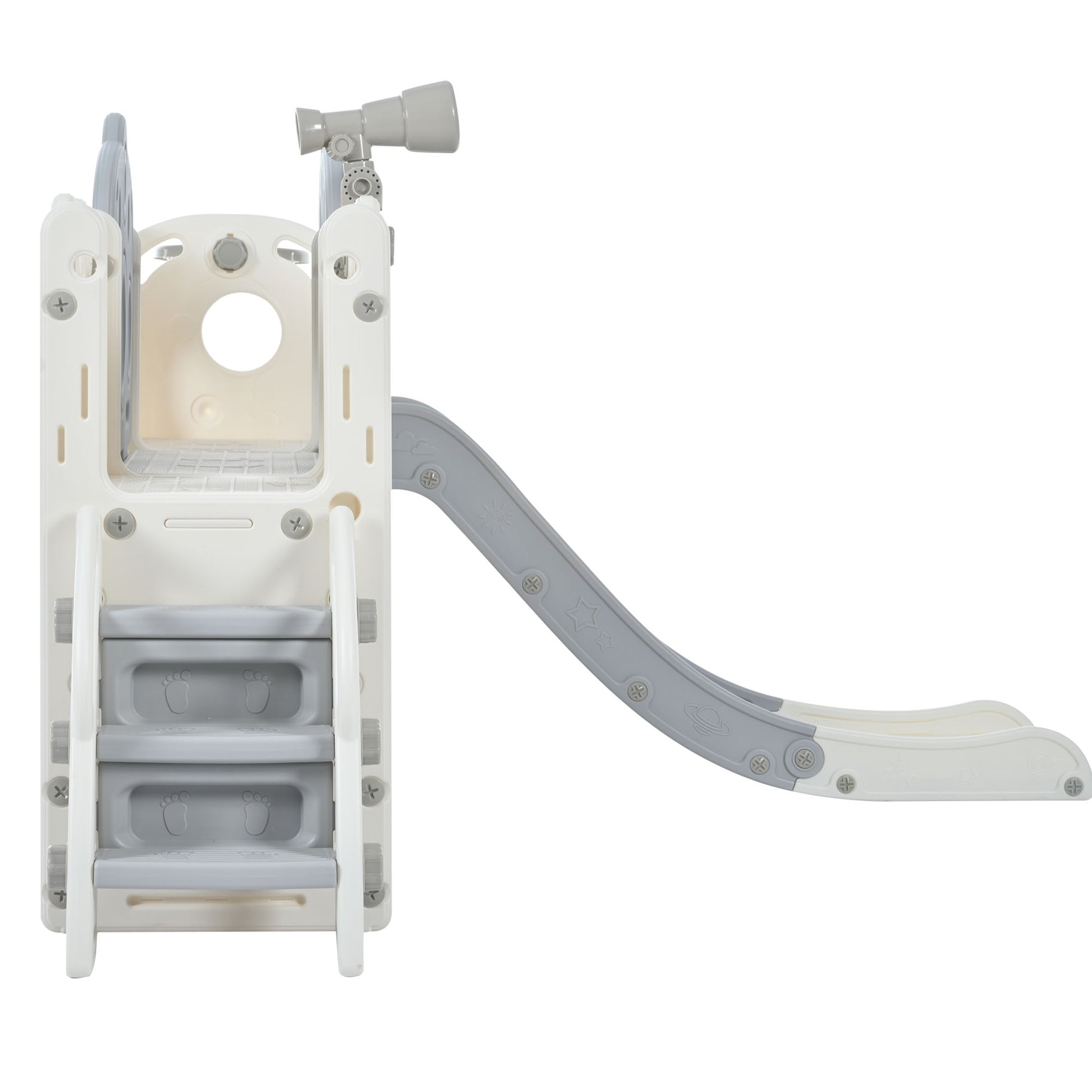 7 In 1 Toddler Slide Set, Freestanding Space Set With Slide, Kids Slide Playset Structure, Arch Tunnel And Basketball Hoop, Toy Storage Organizer For Toddlers, Kids Climbers Playground Grey White 50 99 Lbs Cute 1 To 2 Years Hdpe Indoor & Outdoor Use